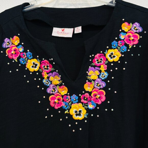 Quacker Factory by Jeanne Bice Size XL Top Black Embellished Embroidered Stretch - Picture 11 of 13